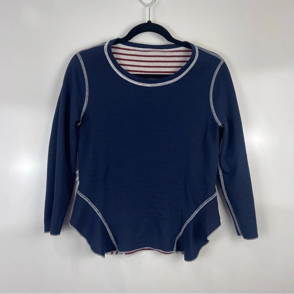 NEW Three Dot Reversible Stripe Ruffle Sleeve Top Size Small - Picture 3 of 10